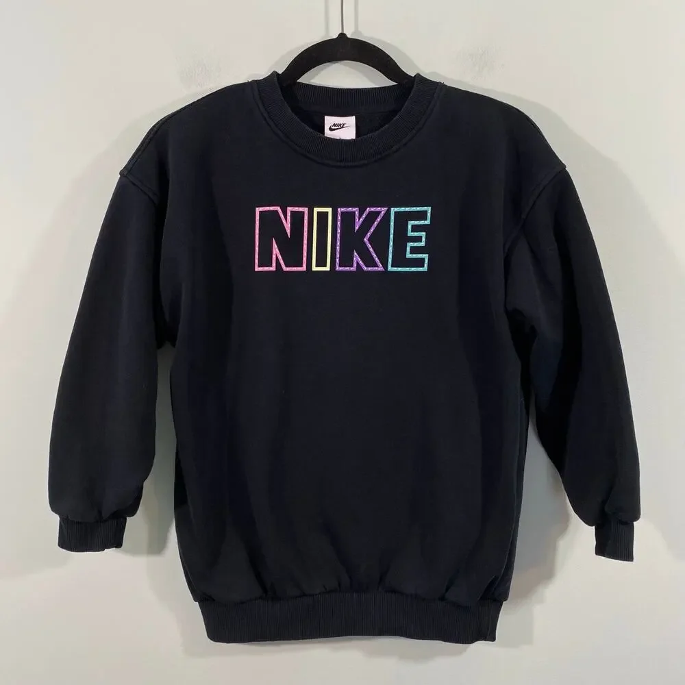 Nike Youth Black Multicolor Graphics Long Sleeve Fleece Sweatshirt Size M